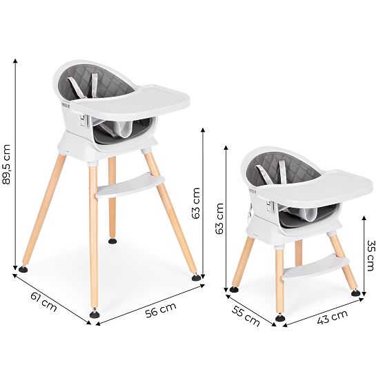 Seggiolone per bambini 6 in 1 con rivestimento trapuntato e vassoio grigio ECOTOYS