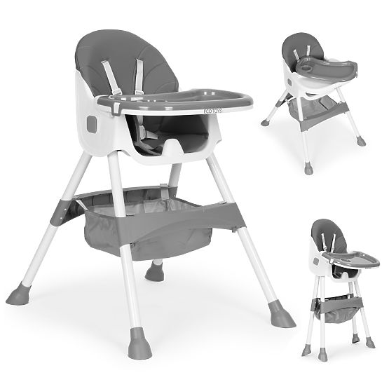 Seggiolone per bambini con vassoio, cestino, cinture a 5 punti, grigio ECOTOYS