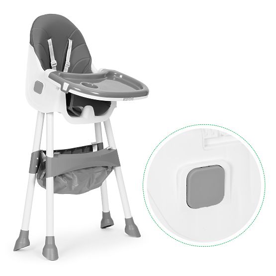 Seggiolone per bambini con vassoio, cestino, cinture a 5 punti, grigio ECOTOYS