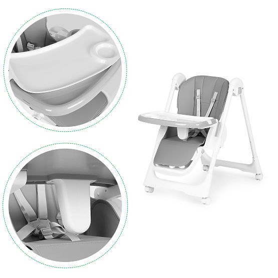 Seggiolone regolabile in altezza, ecopelle, cinture di sicurezza, doppio vassoio ECOTOYS