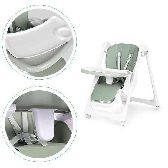 Seggiolone regolabile in altezza, ecopelle, cinture, doppio vassoio ECOTOYS
