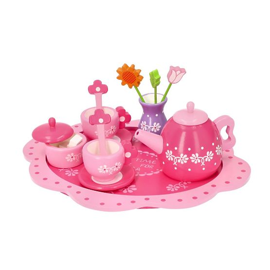 Set da tè in legno con fiori
