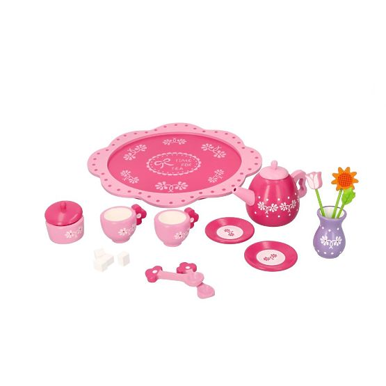Set da tè in legno con fiori