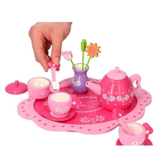 Set da tè in legno con fiori