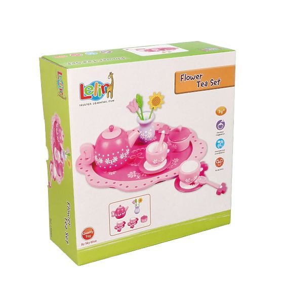 Set da tè in legno con fiori