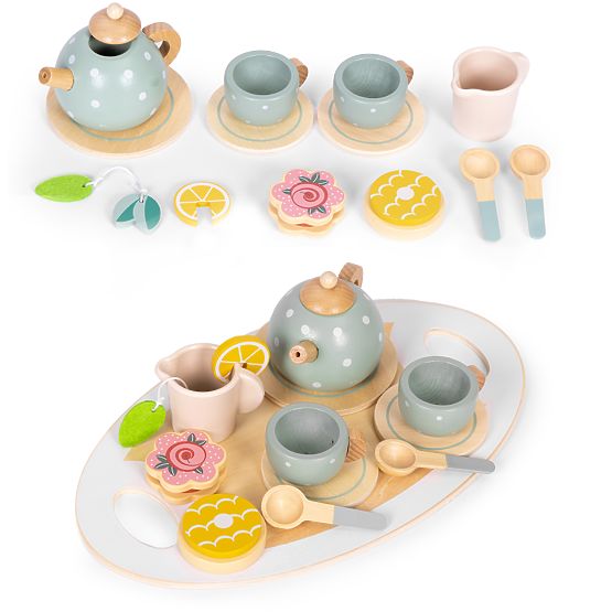 Set da tè in legno con teiera e tazze 14 pezzi ECOTOYS