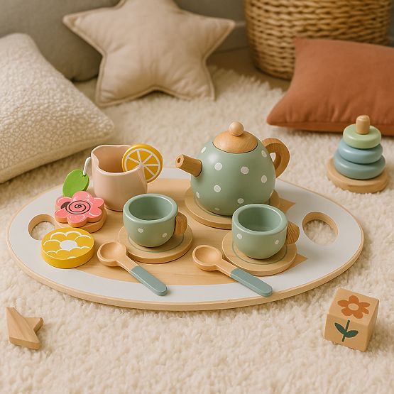 Set da tè in legno con teiera e tazze 14 pezzi ECOTOYS