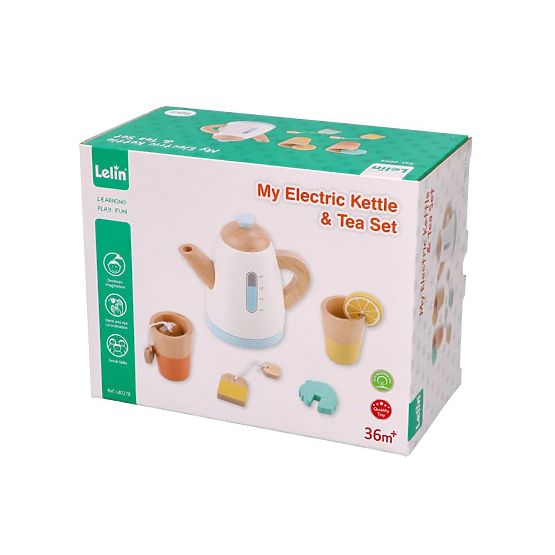 Set da tè in legno con teiera e tazze