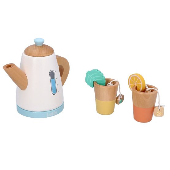 Set da tè in legno con teiera e tazze