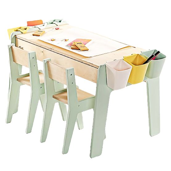Set da tavolo e due sedie per bambini con accessori - menta