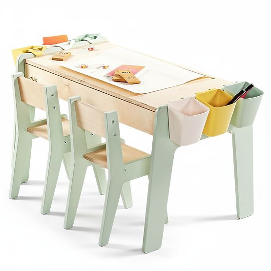 Set da tavolo e due sedie per bambini con accessori - menta