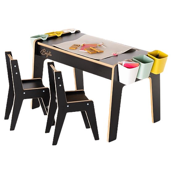 Set da tavolo e due sedie per bambini con accessori - nero