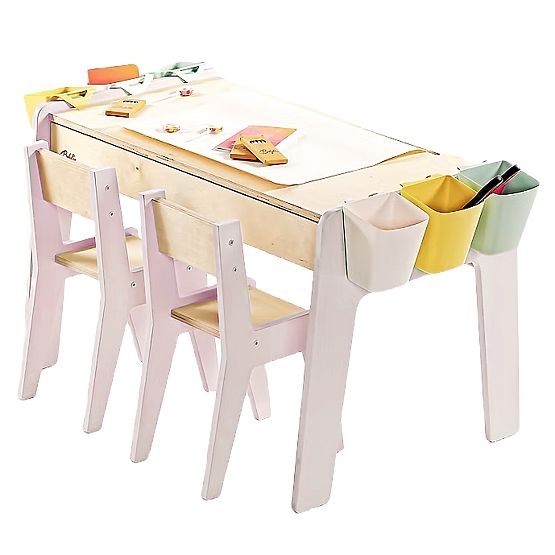 Set da tavolo e due sedie per bambini con accessori - rosa