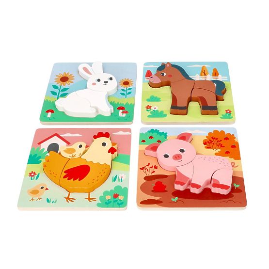 Set di 4 puzzle in legno Fattoria