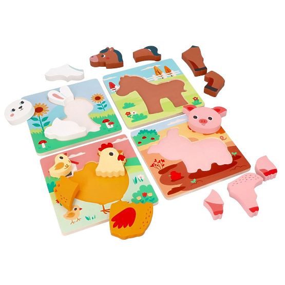 Set di 4 puzzle in legno Fattoria