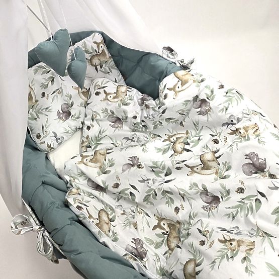 Set di biancheria in cotone per culla di vimini - verde