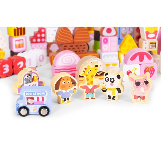 Set di blocchi educativi in legno - Città di Zucchero 116 pezzi ECOTOYS