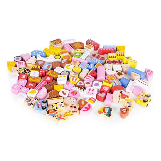 Set di blocchi educativi in legno - Città di Zucchero 116 pezzi ECOTOYS