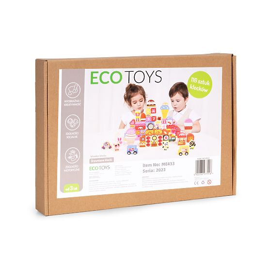 Set di blocchi educativi in legno - Città di Zucchero 116 pezzi ECOTOYS