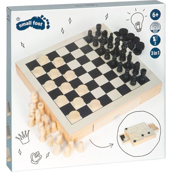 Set di giochi in legno 3 in 1 - Scacchi, Dama, Mulino