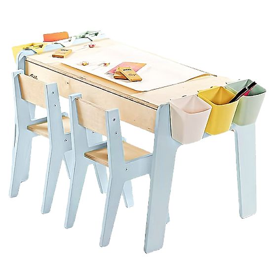 Set di mobili per bambini tavolo e due sedie con accessori - blu