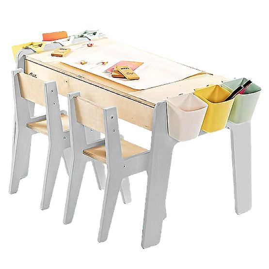 Set di mobili per bambini tavolo e due sedie con accessori - grigio