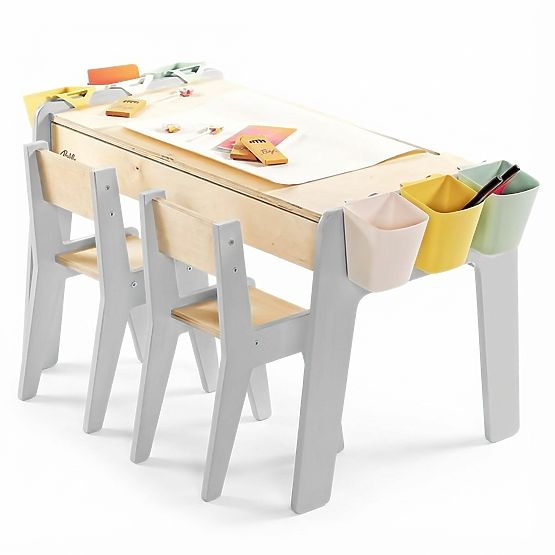 Set di mobili per bambini tavolo e due sedie con accessori - grigio