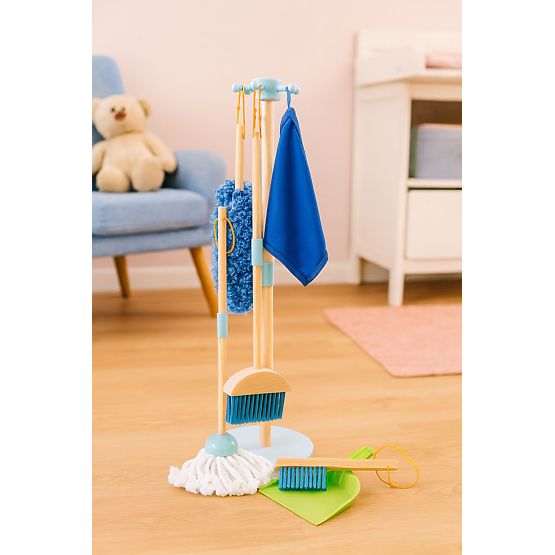 Set di pulizia in legno per bambini mop scopa con paletta 7 elementi ECOTOYS