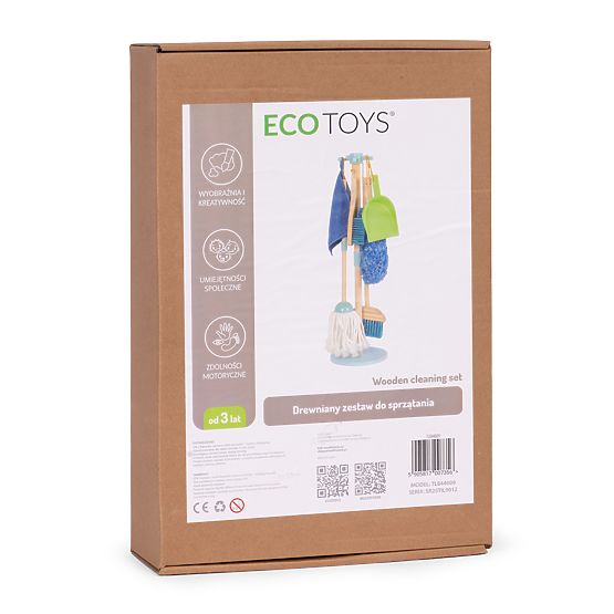 Set di pulizia in legno per bambini mop scopa con paletta 7 elementi ECOTOYS