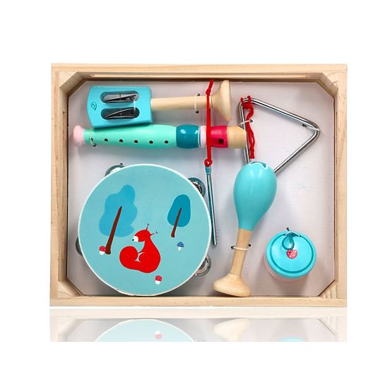 Set di strumenti musicali con uno scoiattolo