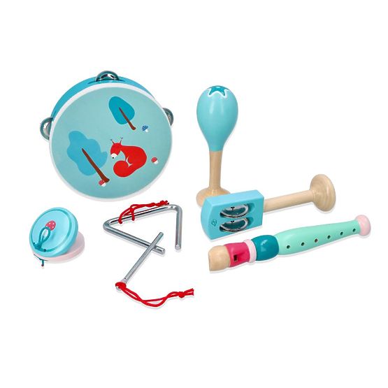 Set di strumenti musicali con uno scoiattolo