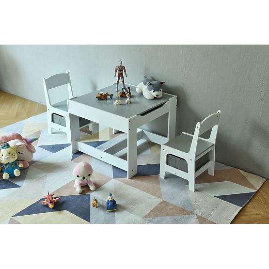 Set di tavolo per bambini e 2 sedie grigie