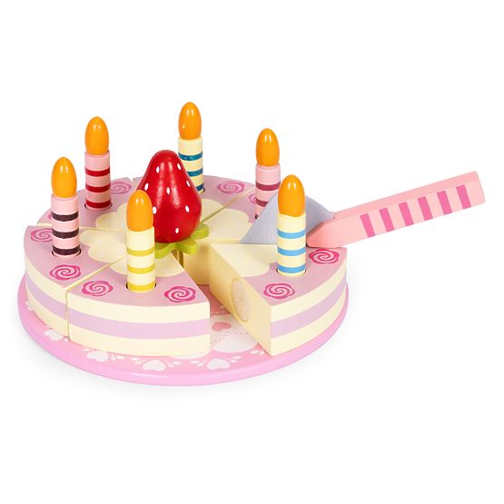 Set di torta in legno con velcro, candele e fragola per bambini 15 pezzi ECOTOYS