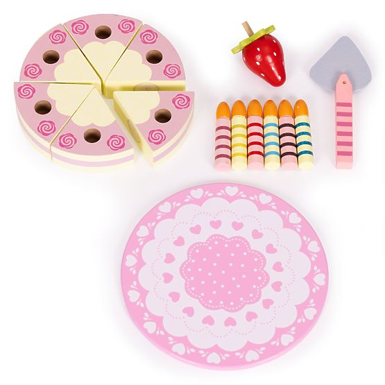 Set di torta in legno con velcro, candele e fragola per bambini 15 pezzi ECOTOYS