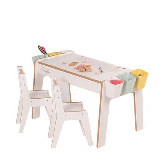 Set per bambini tavolo e due sedie con accessori - bianco