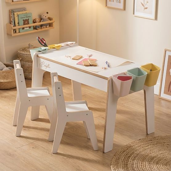 Set per bambini tavolo e due sedie con accessori - bianco