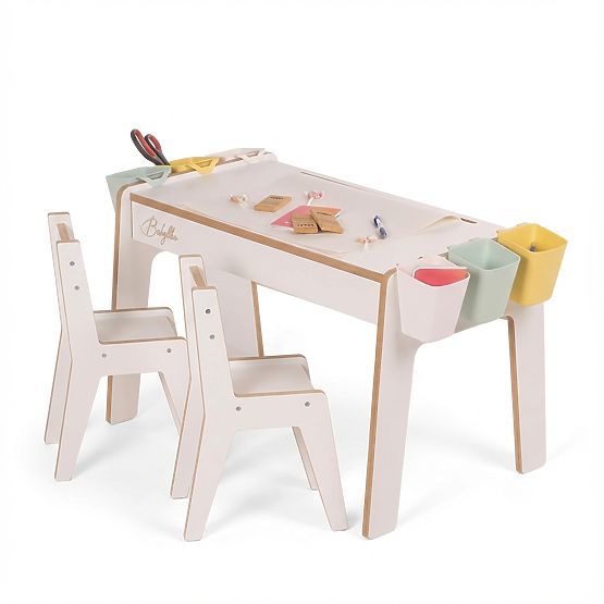 Set per bambini tavolo e due sedie con accessori - bianco