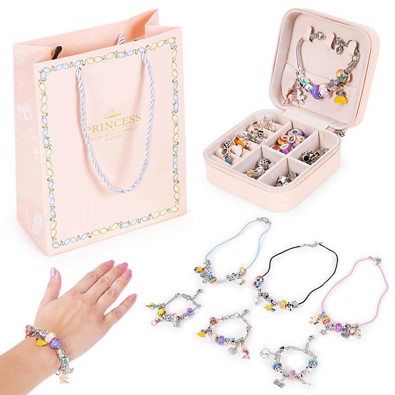 Set per creare braccialetti, collane, ciondoli, perline 66 elementi + organizer e borsa
