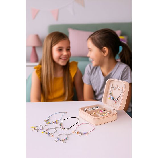 Set per creare braccialetti, collane, ciondoli, perline 66 elementi + organizer e borsa
