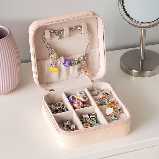 Set per creare braccialetti, collane, ciondoli, perline 66 elementi + organizer e borsa