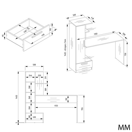 Set Scrivania + Scaffale COSMO ROVERE ARTISAN