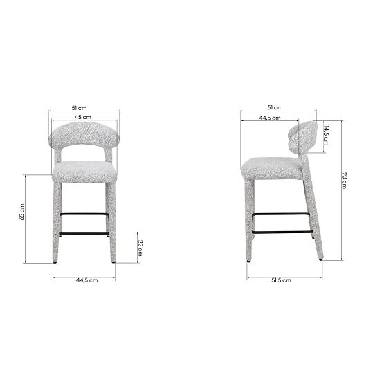 Sgabello da bar imbottito Hiroki, mélange beige-grigio
