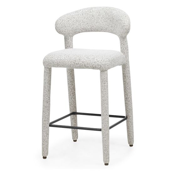 Sgabello da bar imbottito Hiroki, mélange beige-grigio