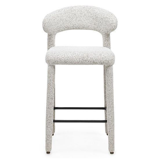 Sgabello da bar imbottito Hiroki, mélange beige-grigio