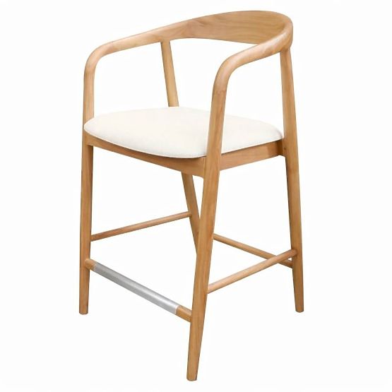 Sgabello da bar in legno Ludvika 2.0, arrotondato, naturale/crema