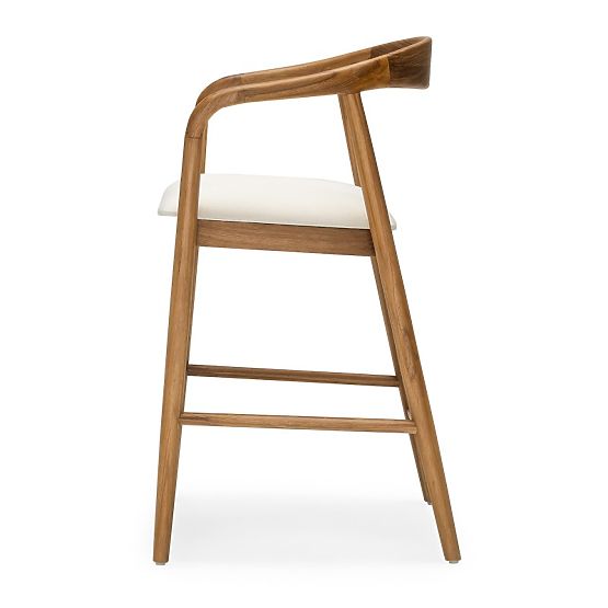 Sgabello da bar in legno Ludvika 2.0, arrotondato, naturale/crema