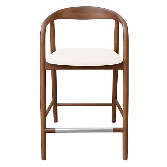 Sgabello da bar in legno Ludvika 2.0, arrotondato, noce/crema