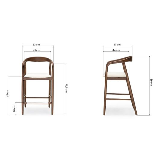 Sgabello da bar in legno Ludvika 2.0, arrotondato, noce/crema