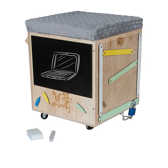 Sgabello Attività Montessori in Legno - Naturale / Grigio