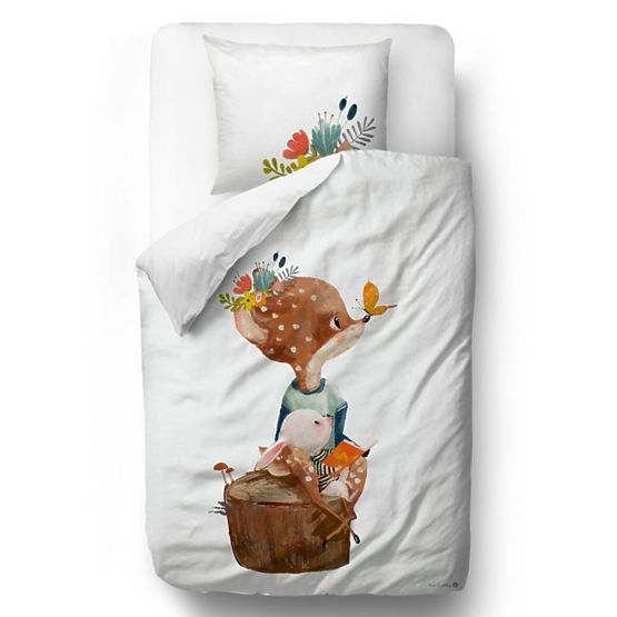 Sig. Little Fox Bedding Forest School - Cerbiatto e coniglio - 100 x 130 cm + 60 x 40 cm